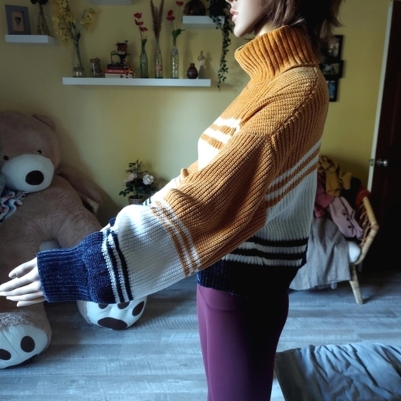 Takara Oversized Cropped Striped Turtleneck Sweater - Picture 4 of 12